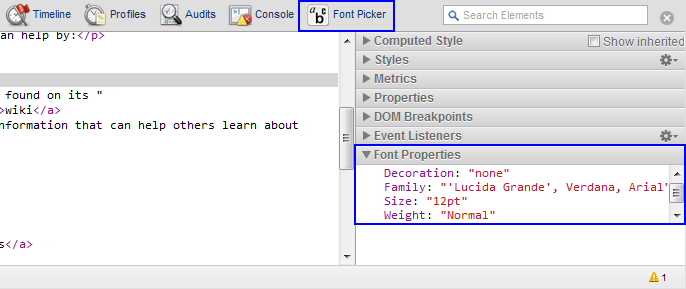 Extension icon panel on DevTools toolbar