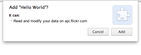 Permission warning: 'It can: Read and modify your data on api.flickr.com'