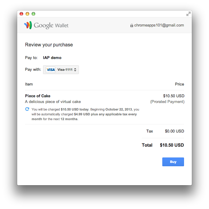 screenshot: Google Wallet review dialog