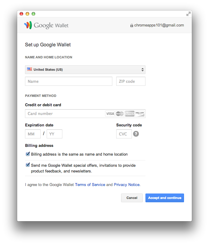 screenshot: Google Wallet set up dialog